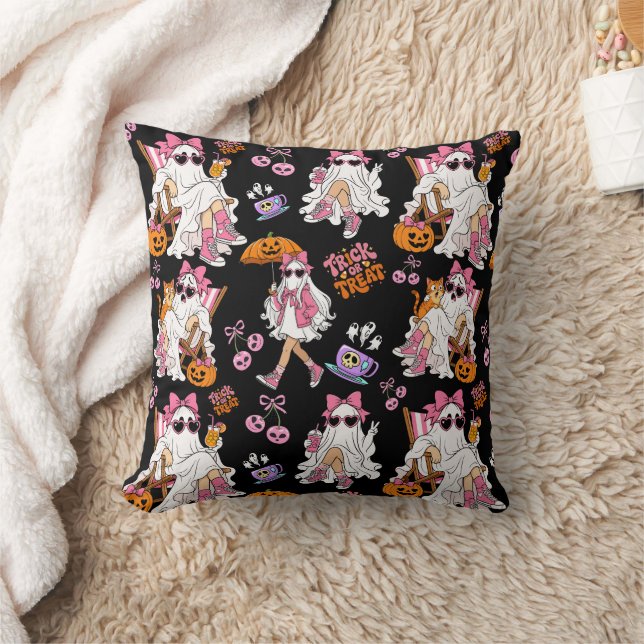 Coussin Fille fantôme rose Halloween Mignonne Épouvante po (Couverture)