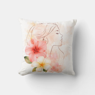 Coussin Fille ferme les yeux aquarelle à l'eau de fleur