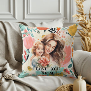 Coussin Fille Fête des Mères Citation Végétation Florale P