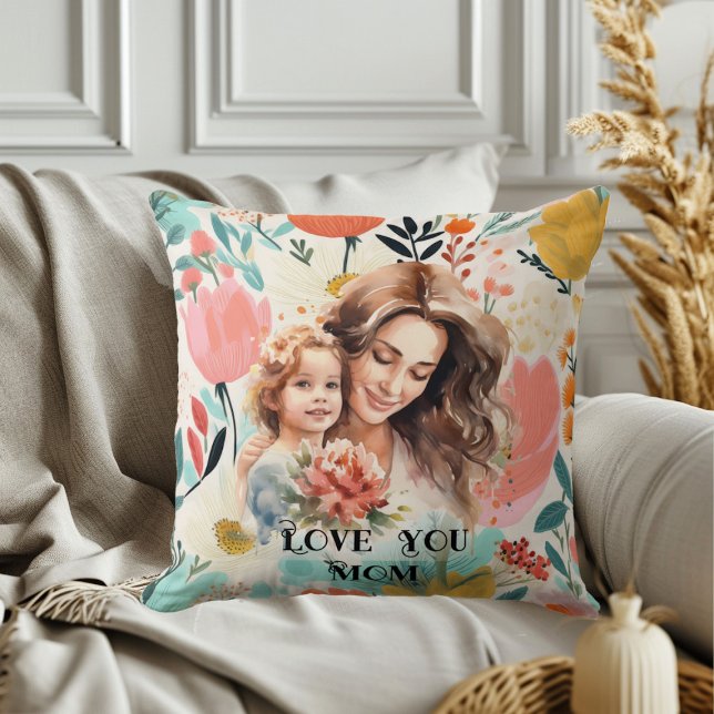 Coussin Fille Fête des Mères Citation Végétation Florale P (Daughter Mother's Day Quote Greenery Floral Photos Throw Pillow)