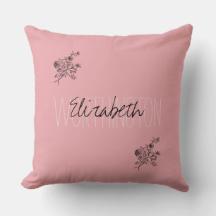 Coussin Fille Floral Calligraphie Nom rose roux rouge