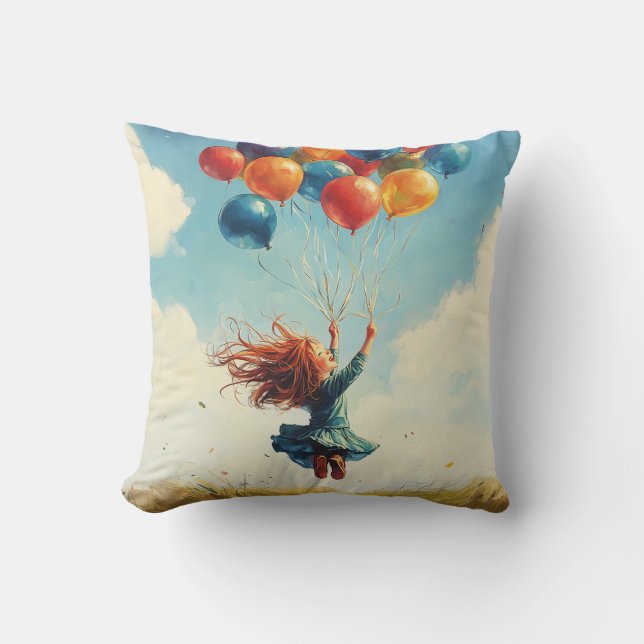 Coussin Fille flottante avec ballons (Recto)