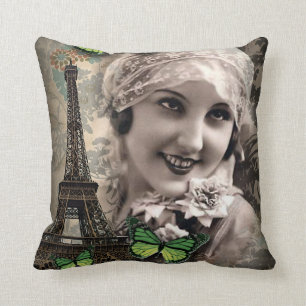 Coussin fille gatsby vintage de papillon vert d'art déco