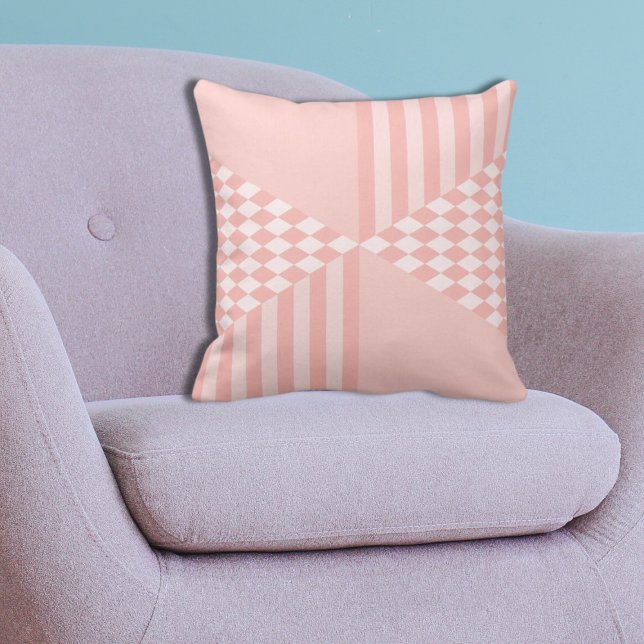 Coussin Fille Géométrique Pink Stripes Diamond Checkers (Girly Geometric Pink Stripes Diamond Checkers Throw Pillow)