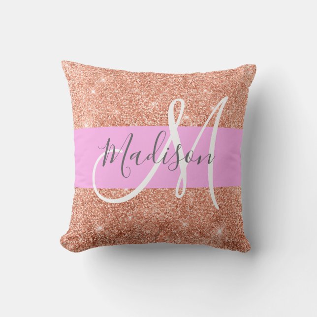 Coussin Fille Glam rose Pêche or Parties scintillant Nom d (Recto)