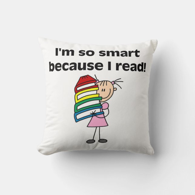 Coussin Fille intelligente parce que je lis (Recto)