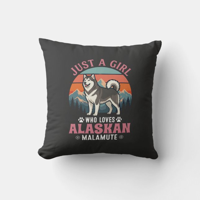 Coussin Fille Juste Malamute d'Alaska Chien Rétro Montagne (Recto)