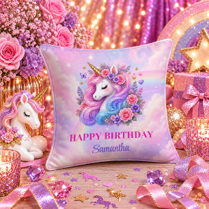 Coussin Fille Licorne Adorable Anniversaire Jour Magique O