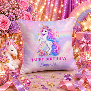 Coussin Fille Licorne Arc-en-Ciel Magique Accent d'Anniver