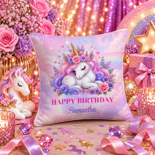 Coussin Fille Licorne de Conte de Fée Anniversaire Rêve Ma