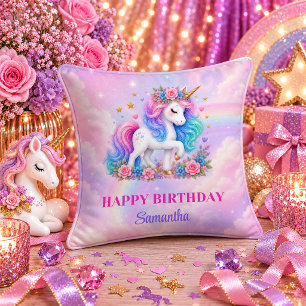 Coussin Fille Licorne Magique Anniversaire Arc-en-Ciel Pas