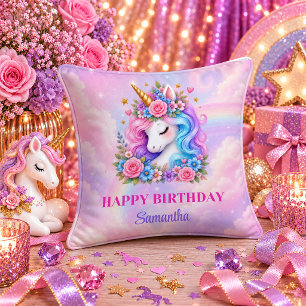 Coussin Fille Licorne Mignonne Anniversaire Rose Violet Rê