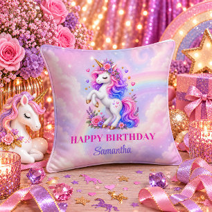 Coussin Fille Licorne Mignonne Anniversaire Rose Violet Rê