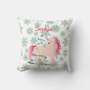 Coussin Fille Licorne Mignonne Flocons Rose