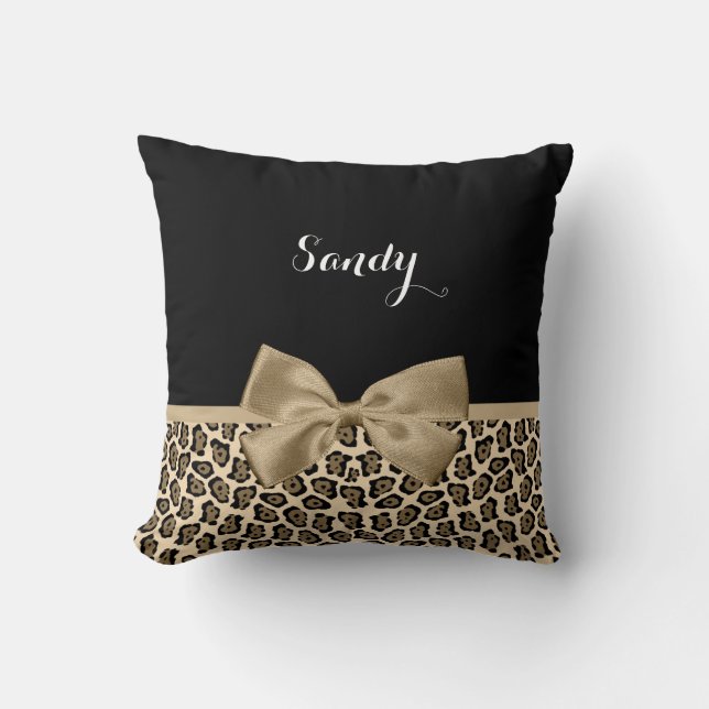 Coussin Fille lumière Brown Jaguar Cute Bow Brown Nom (Recto)