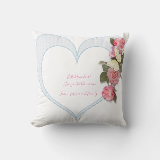 Coussin Fille mère's Day rose fleuri Coeur (Recto)