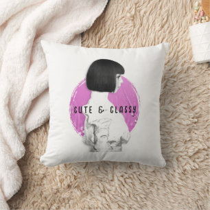 Coussin Fille mignonne et classe rose et noir