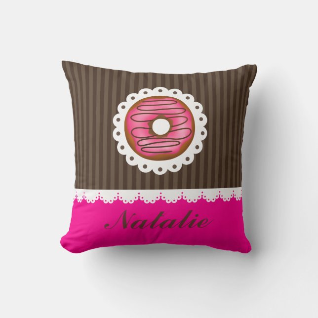Coussin Fille mignonne rose et beigne Brown Nom personnali (Recto)