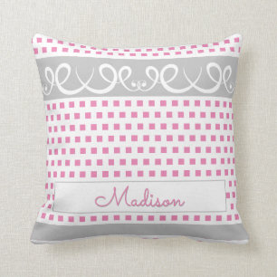 Coussin Fille mignonne Votre Nom Pink & Grey Fils & Carré