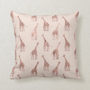 Coussin Fille moderne Rose Or Blush Giraffes rose
