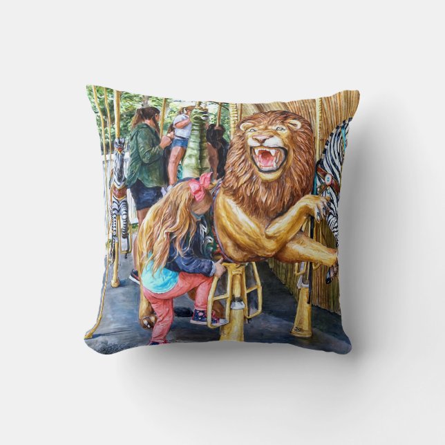 Coussin Fille montant sur un carrousel (Recto)