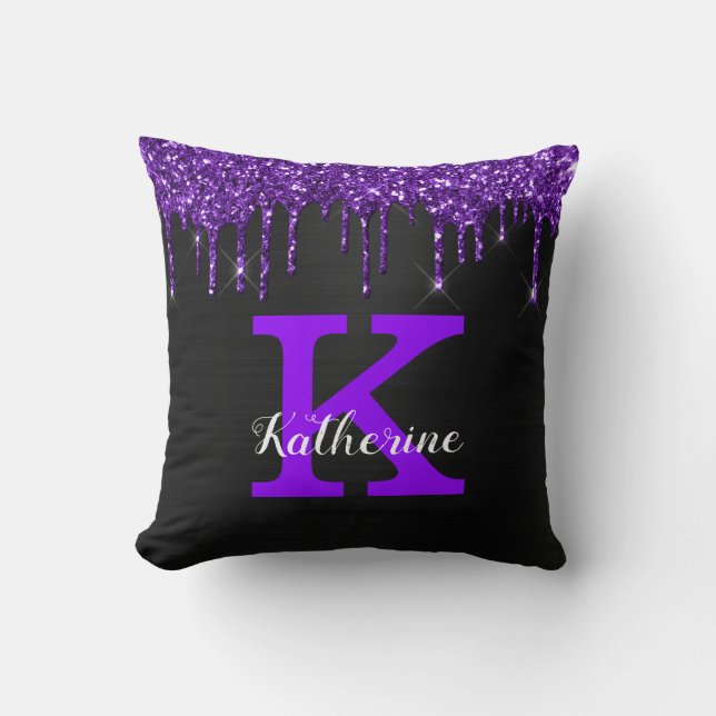 Coussin Fille Noir Purple Parties scintillant Lecteurs Nom (Recto)