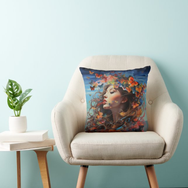 Coussin Fille Papillon Abstrait (Chaise)