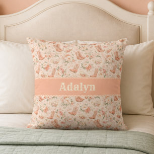 Coussin Fille pêche Coquette occidentale Shabby Chic Monog