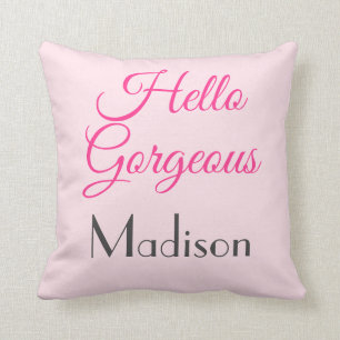 Coussin Fille Personnalisée Joli rose Bonjour Nom magnifiq