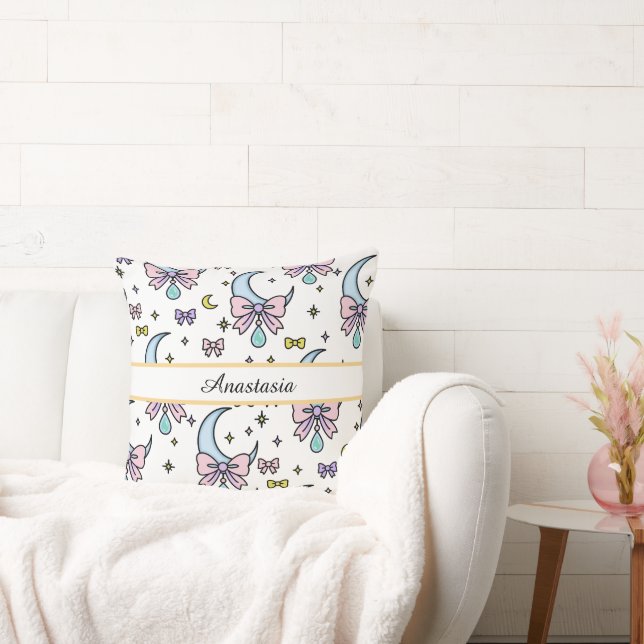Coussin Fille Personnalisée Mignon Arc Nom Lunes Blanc (Canapé)