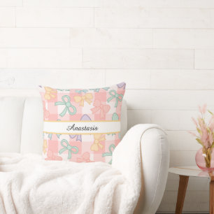 Coussin Fille Personnalisée Mignonne Joliment Ruban Nom Mi