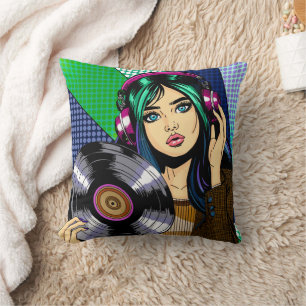 Coussin Fille Pop Art avec disque