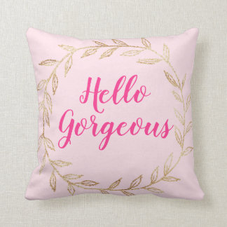 Coussin Fille Pretty Blush Rose Hello Gorgeous Gold Wreath