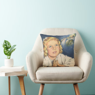 Coussin Fille priant Jésus-Christ, Prières du soir