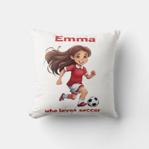 Coussin Fille qui aime le football avec votre nom