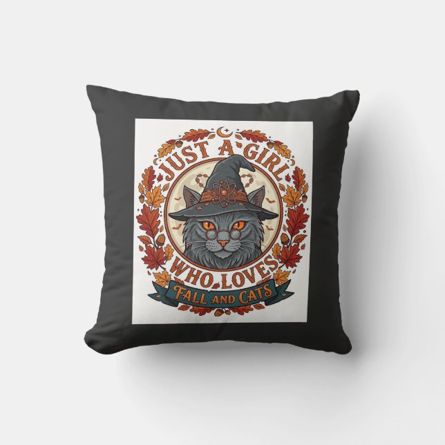 Coussin Fille qui aime les chats Halloween Sorcière Automn (Recto)