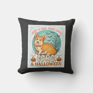 Coussin Fille qui aime les citrouilles d'Halloween Corgi C