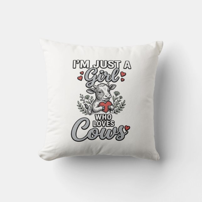 Coussin Fille qui aime les vaches Design de chemise de vac (Recto)