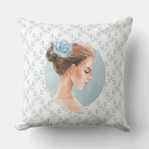 Coussin Fille romantique. Fleur bleue
