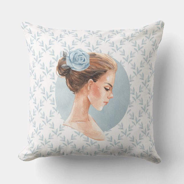 Coussin Fille romantique. Fleur bleue (Recto)