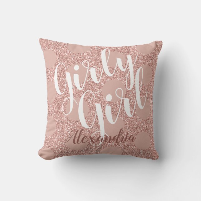 Coussin Fille Rose Blush Parties scintillant Polka Dot Nom (Recto)