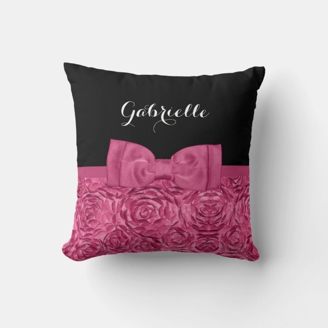 Coussin Fille rose et noir Rose Floral Cute Bow (Recto)