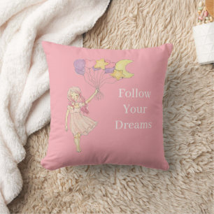 Coussin Fille Rose Jaune Violet Cœur Étoiles Lune Ballons