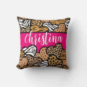 Coussin Fille Rose Joueuse Coeurs Posters de animaux Nom