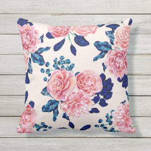 Coussin Fille Rose Marine Bleu Pays Fleurs Peintes