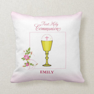 Coussin Fille Rose Première Communion Sainte, Chalice, Hôt
