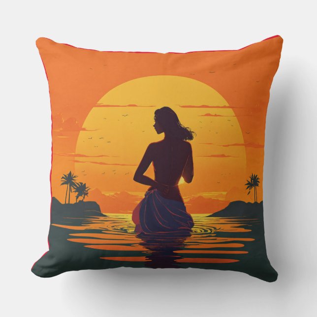 Coussin fille se tient dans la silhouette de l'eau au vect (Recto)