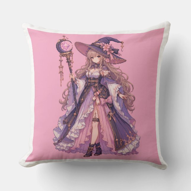 Coussin Fille Sorcière Pixel Fantastique Pastel (Recto)