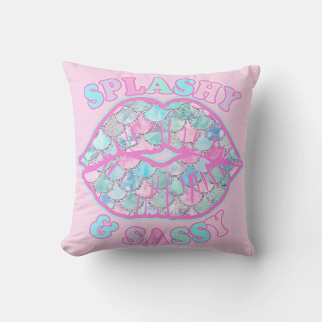 Coussin Fille Splashy & Sassy Rose Turquoise Mermaid Kiss (Recto)