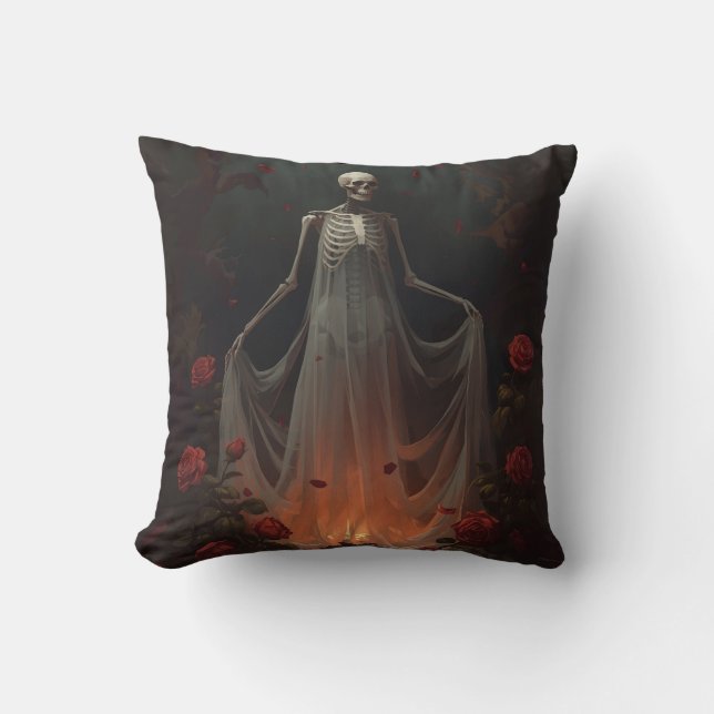 Coussin Fille squelettique portant une robe de mariée dans (Recto)